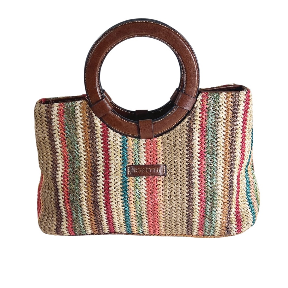 Rosetti Multicolor Striped Woven Purse with Circular Handles EUC Boho Summer